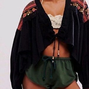 Free People Savannah Bed Jacket Boho Festival Embroidered Crop Cardigan M NWT